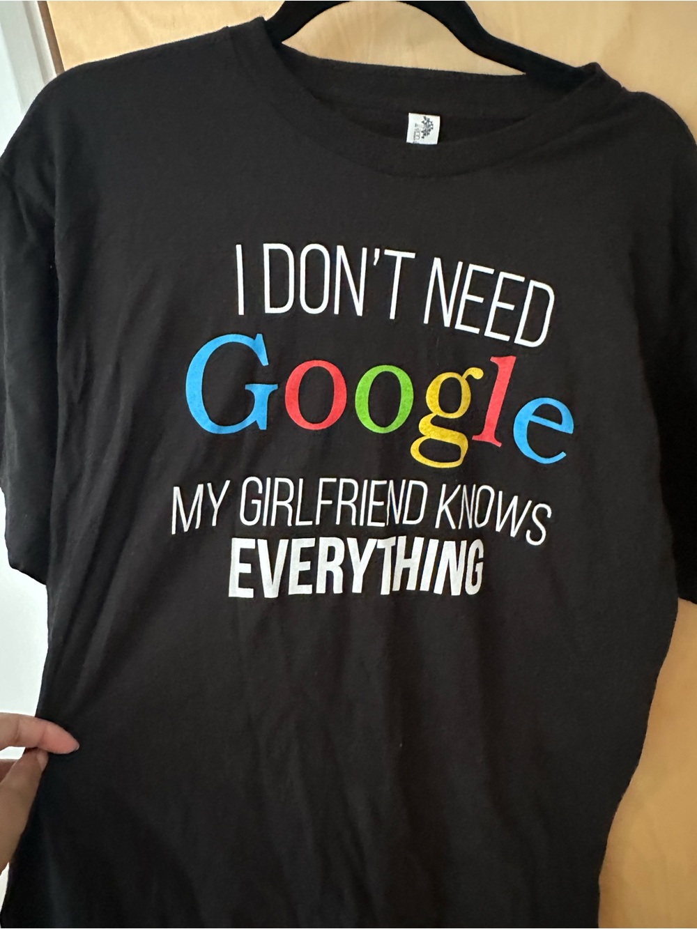 Funny Black Tee with Multicolor Google-Style Print